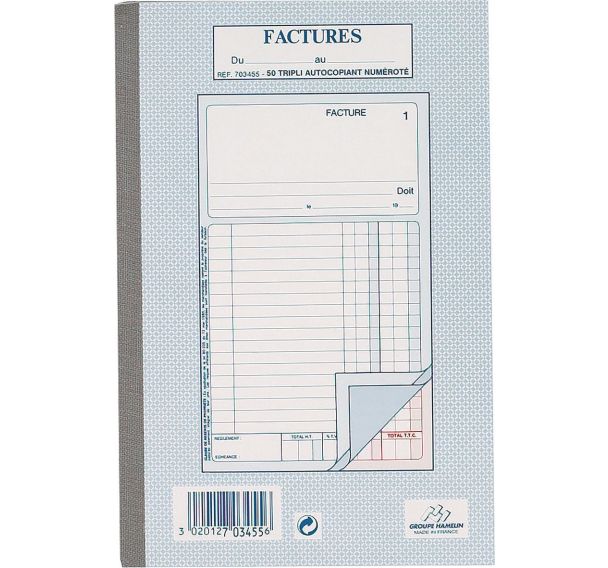 Lot de 5 Bloc-notes quadrillé 5/5 factures A5 100 pages