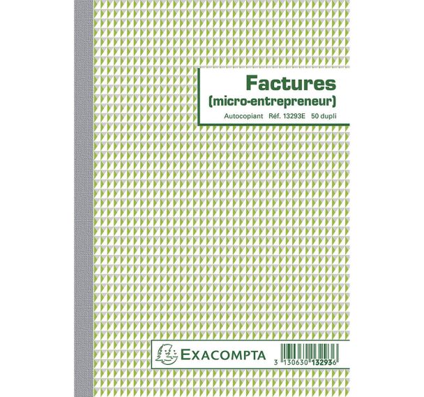 Lot de 5 Manifold Factures micro-entrepreneur 21x14,8cm - 50 feuillets dupli