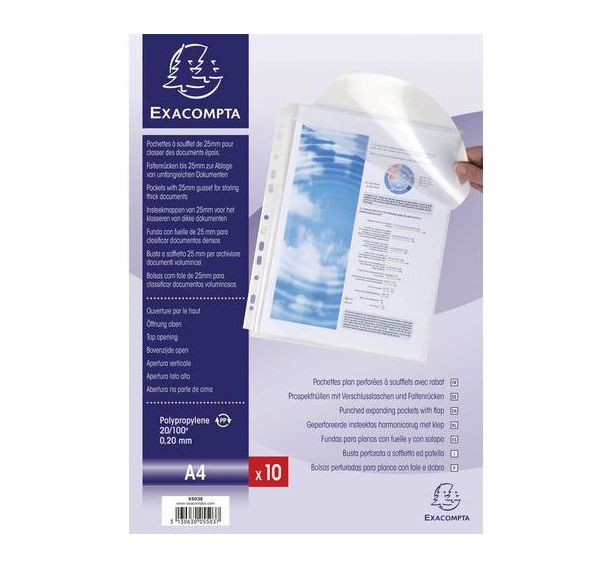 Lot de 5 sachets de 10 pochettes à soufflet avec rabat – en polypropylène 20/100e.