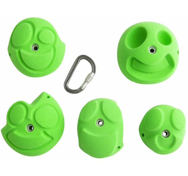 Lot de 5 Prises d'escalade - Entre Prises - Smileys vert fluo