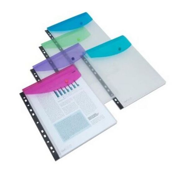 Lot de 5 pochettes pression pour classeur assorties