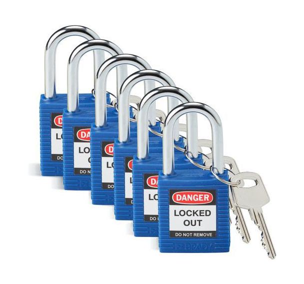 Lot de 6 Cadenas condamnation nylon bleu clé différente Brady
