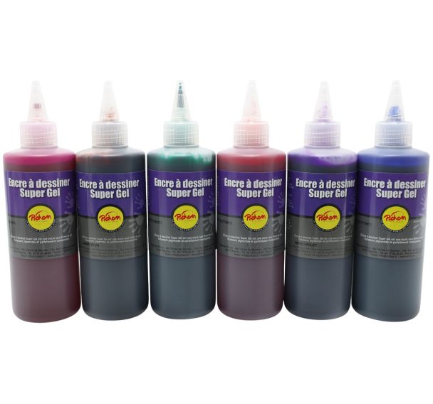 Lot de 6 flacons 200 ml encre à dessiner gel Pichon couleurs assorties (lot 2)