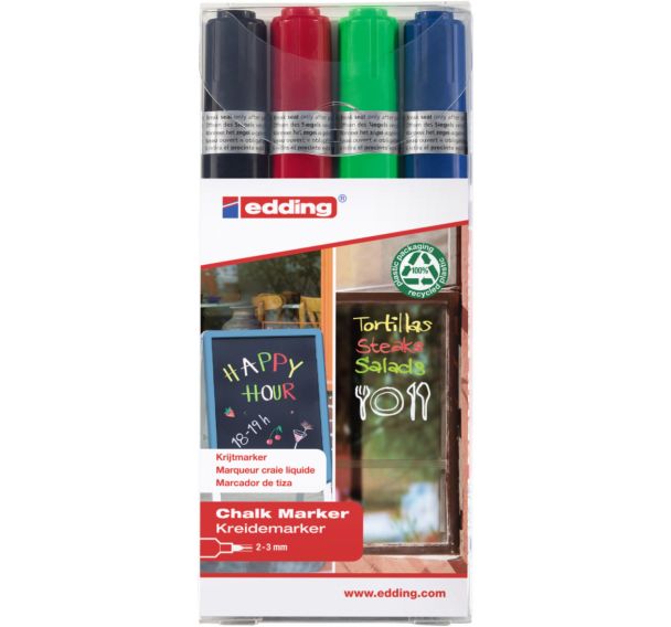 Marqueur craie Edding E4095 - Pochette de 4 - Couleurs standards