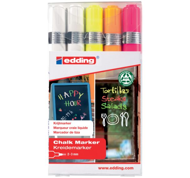 Marqueur craie Edding E49095 - Pochette de 5 - Couleurs néons