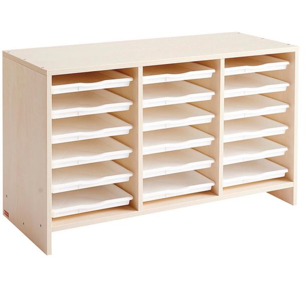 Meuble bas 18 plateaux blancs teinte bouleau