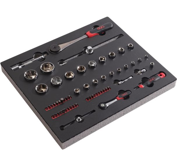 Module mousse 2/3 de 60 outils en mm cliquets 1/4'' + 1/2''