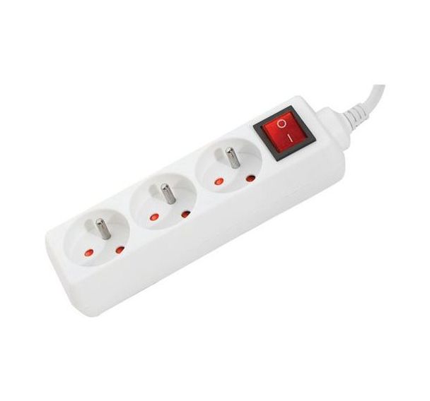 Multiprise 3 prises avec interrupteur blanche - 1,5 m