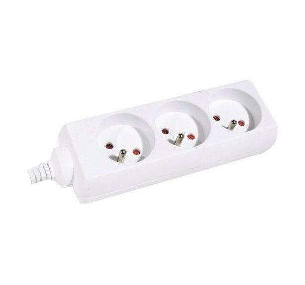 Multiprise 3 prises sans interrupteur blanche - 1,5 m