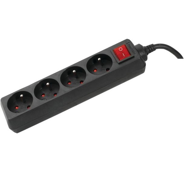 Multiprise 4 prises avec interrupteur noir - 4,0 m