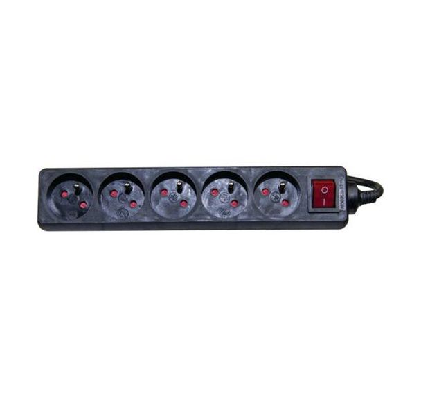 Multiprise 5 prises avec interrupteur noire - 1,5 m