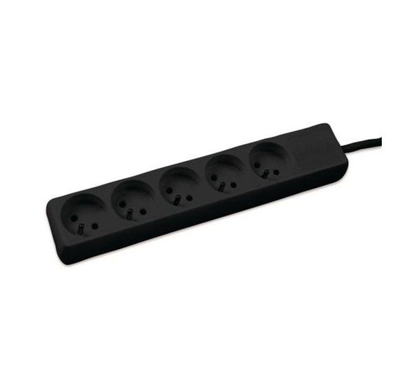 Multiprise 5 prises sans interrupteur noire - 1,5 m