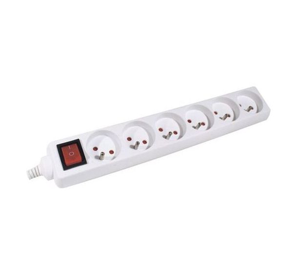 Multiprise 6 prises avec interrupteur blanche - 1,5 m