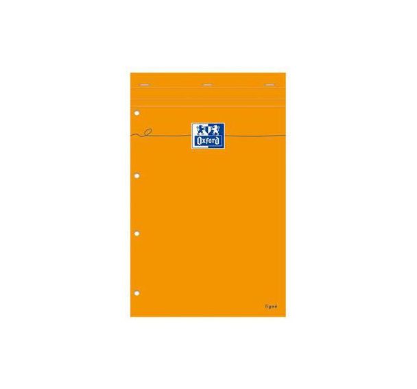 OXFORD Bloc-Notes Perforé Orange A4+ Ligné 8mm Jaune et Margé 80 Feuilles Agrafées Couverture Carte Enduite Orange