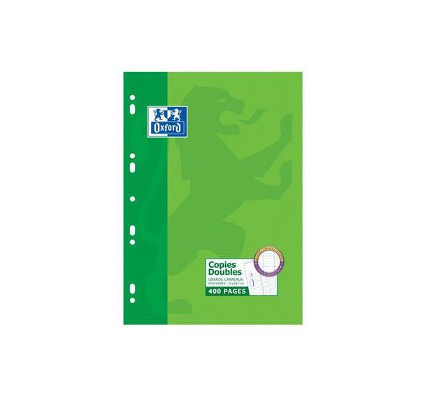 OXFORD Copies Doubles A4 Grands carreaux Seyès 400 Pages Etui Carte Vert