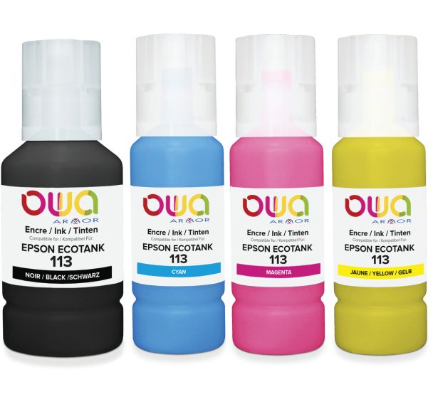 Pack4 bouteilles d'encre compatibles Epson 113 - 4 couleurs