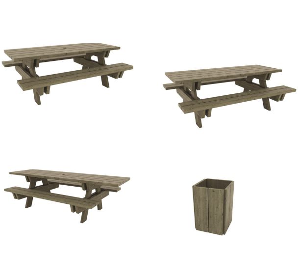 Pack Bréhat : 2 tables + 1 table PMR + corbeille 100L Kerguélen - Manutan Expert