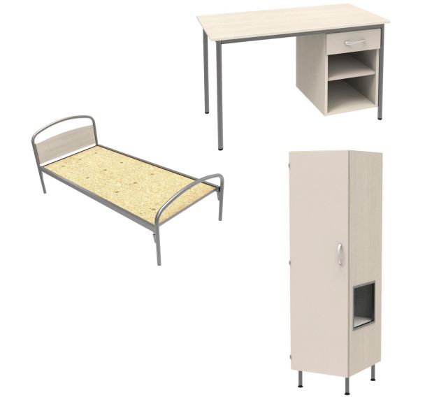 Pack Thélia n°3:Lit 90 som.agglo+bureau+armoire ND - Manutan Expert