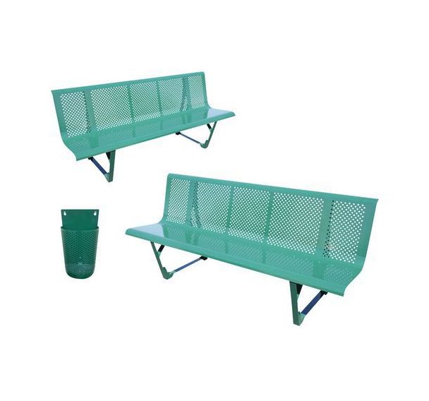 Pack bancs métal + poubelle murale