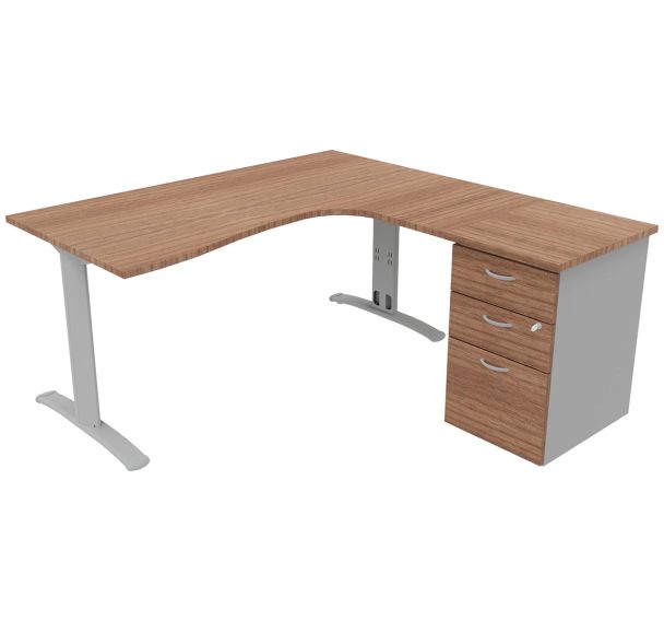 Pack bureau asymétrique Dalia+caisson hauteur bureau - Quadrifoglio