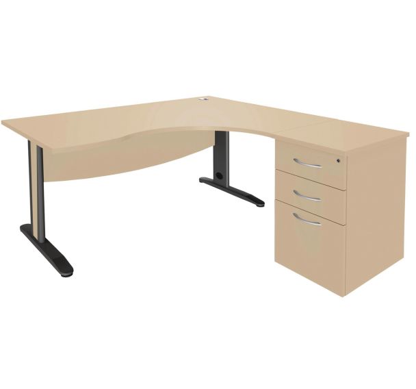Pack bureau asymétrique Quatuor-Retour droite-Caisson - Manutan Expert