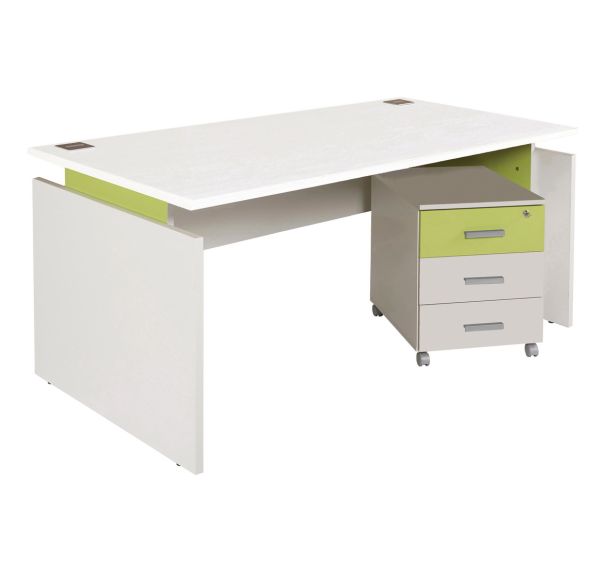 Pack bureau droit Linéo Blanc + caisson mobile - Simmob