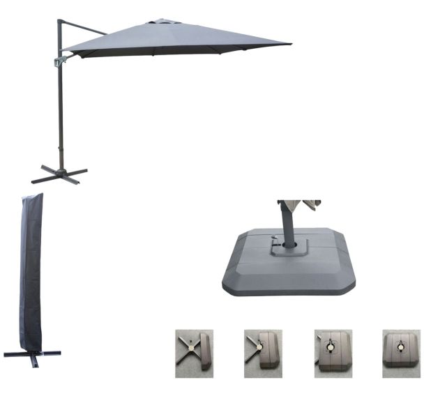 Pack : parasol déporté 3 x 3 m inclinable housse et pied - Proloisirs