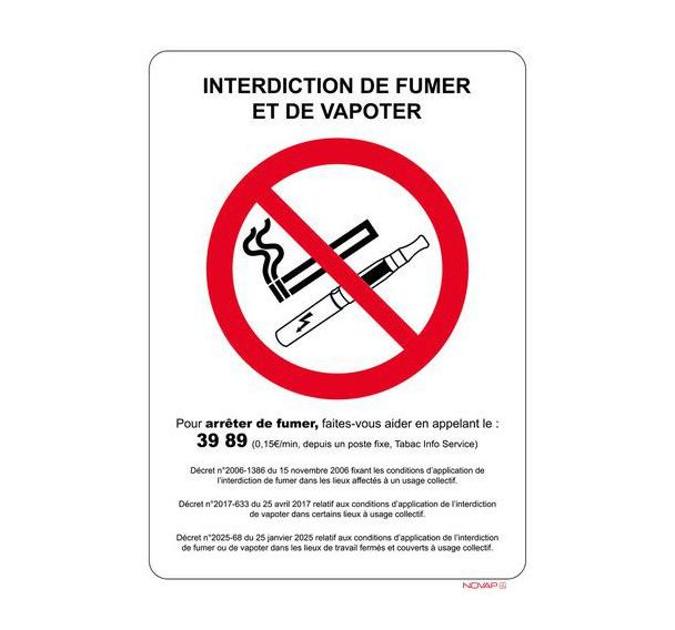 Panneau Interdiction de Fumer et Vapoter - Novap