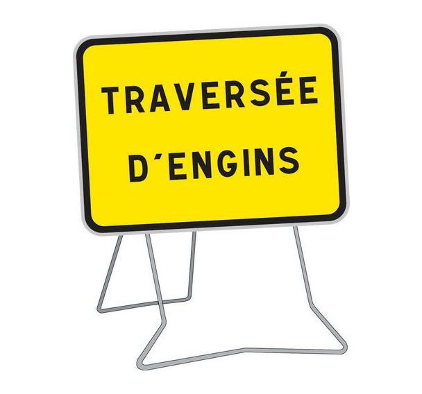 Panneau KC1 Traversée d'engins - Sur pied - Classe 2
