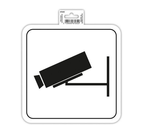 Panneau adhésif video surveillance 20cm blanc