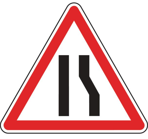 Panneau de signalisation de danger - A3a - Chaussée rétrécie par la droite