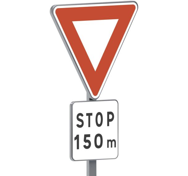 Panneau permanent AB5 Cédez le passage avec Stop à 150m - Taliaplast