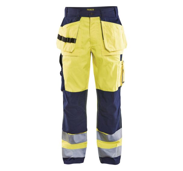 Pantalon artisan haute visibilité jaune/marine, genoux préformés