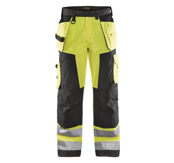 Pantalon artisan haute visibilité jaune/noir, avec poche téléphone