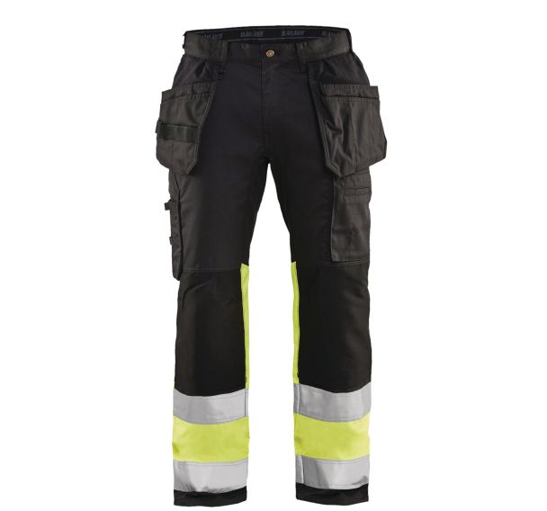 Pantalon artisan haute visibilité stretch noir/jaune fluorescent