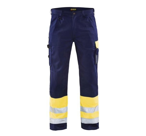 Pantalon haute visibilité jaune fluo/marine, poche arrière à rabat