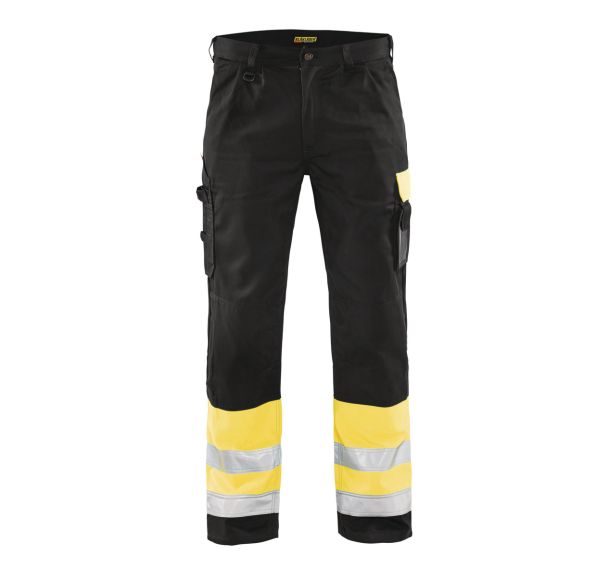 Pantalon haute visibilité jaune fluorescent/noir, poche extra large