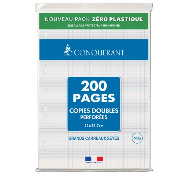 Paquet 50 copies doubles 90g 200p 21x29.7cm seyes perforées