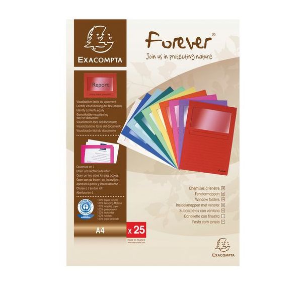 Paquet de 25 chemises à fenêtre forever 120g/m² - 22x31cm