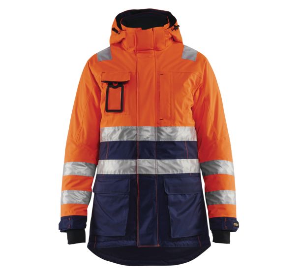 Parka hiver haute visibilité femme orange fluorescent/marine