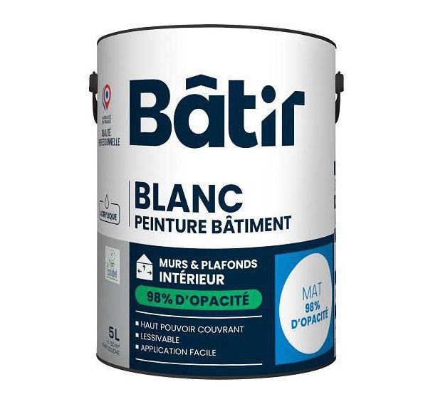 Peinture murs et plafonds 98% opacité mat 5 L blanc