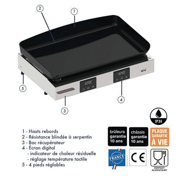 Plancha électrique - INITIAL 65 Inox - 555232014201 - 3000 Watts - Eno
