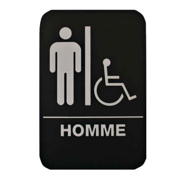 Plaque de signalisation Toilettes hommes_handicapé - PVC rigide - Noir