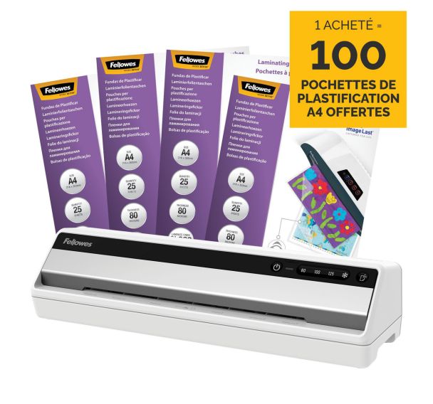 Plastifieuse Fellowes saturne 3I + 1 boite de 100 pochettes plastification 80 microns offerte