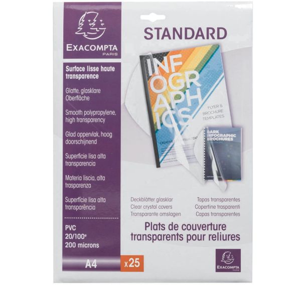 Plat de couverture pour reliure en PVC 200 microns - A4 - Exacompta - 500 pièces