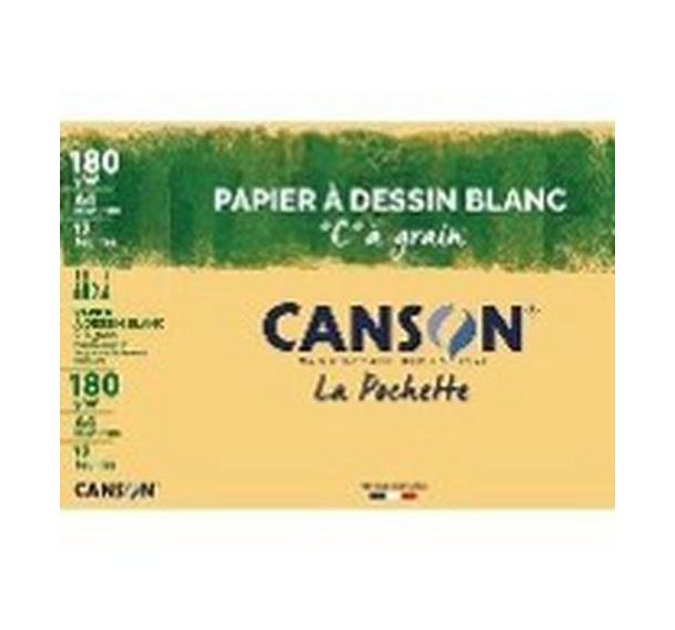 Pochette 12 feuilles dessin blanc c a grain 180 gr - Canson