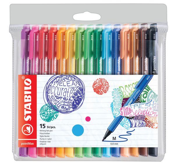 Pochette 15 feutres PointMax STABILO couleurs assorties