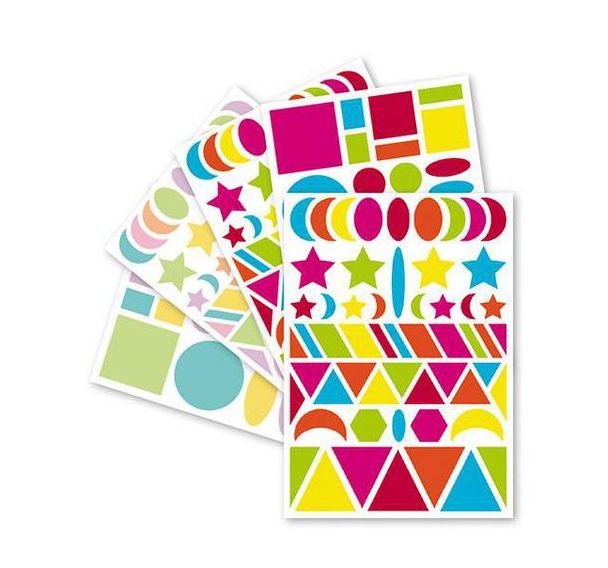 Pochette 20 planches gommettes formes géométriques assorties
