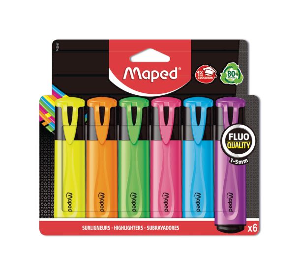 Pochette 6 gros fluo Maped assortis