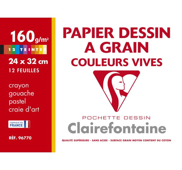 Pochette Dessin à Grain Couleur 12 feuilles 24x32cm 160g